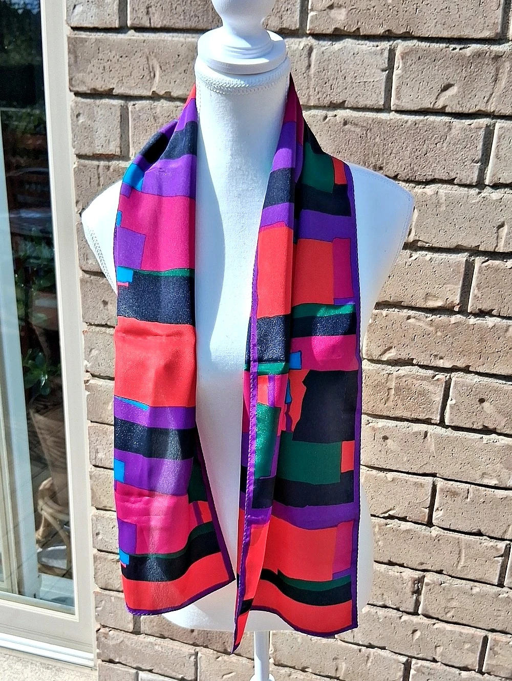 Vintage Careta Geometric Abstract Poly Crepe Scarf